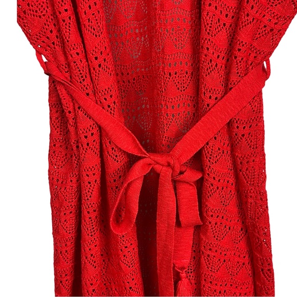 Torrid Crochet Short Sleeve Tie Waist Sweater Vest Tassels Swimsuit coverup - Picture 4 of 11